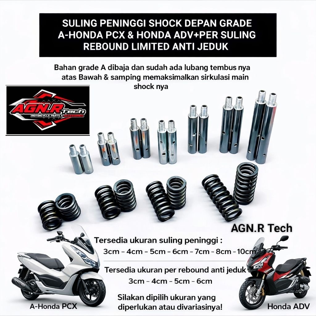 SULING PENINGGI SHOCK DEPAN HONDA PCX/HONDA ADV/HONDA SUPRA GTR150-BAHAN GRADE A +PER SULING REBOUND
