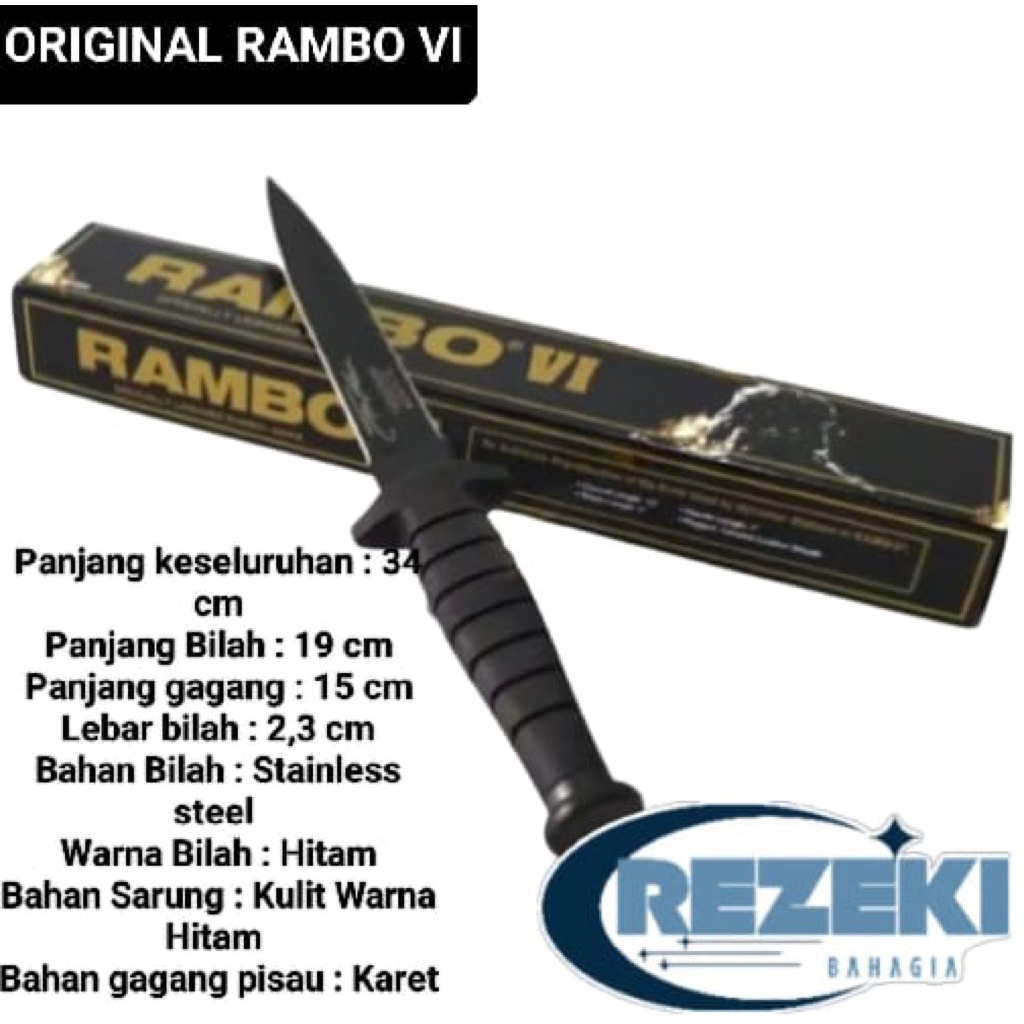 Pisau Rambo VI Hitam Plus Sarung Survival