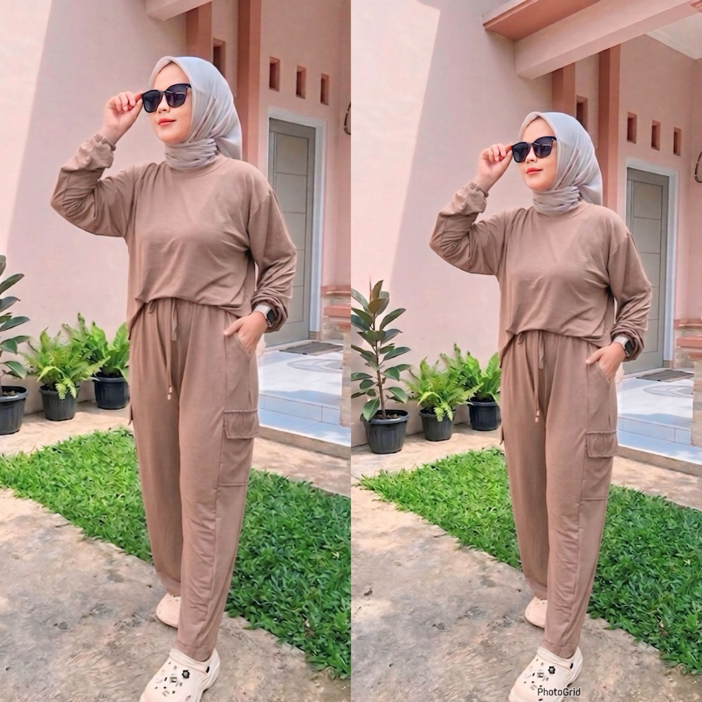 SETELAN CARGO PANTS WANITA KOREAN STYLE OVERSIZE || DAILY CARGO OLAHRAGA