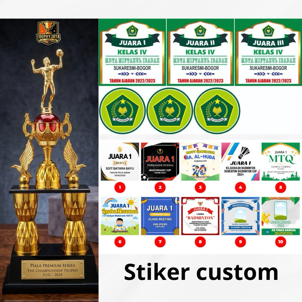 stiker logo piala custom terbaik termurah - tulisan piala tulisan trophy stiker trophy