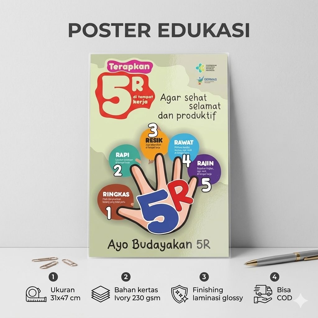 Poster Budayakan 5 R - Poster Budaya Kerja Harian - 5R versi Telapak Tangan