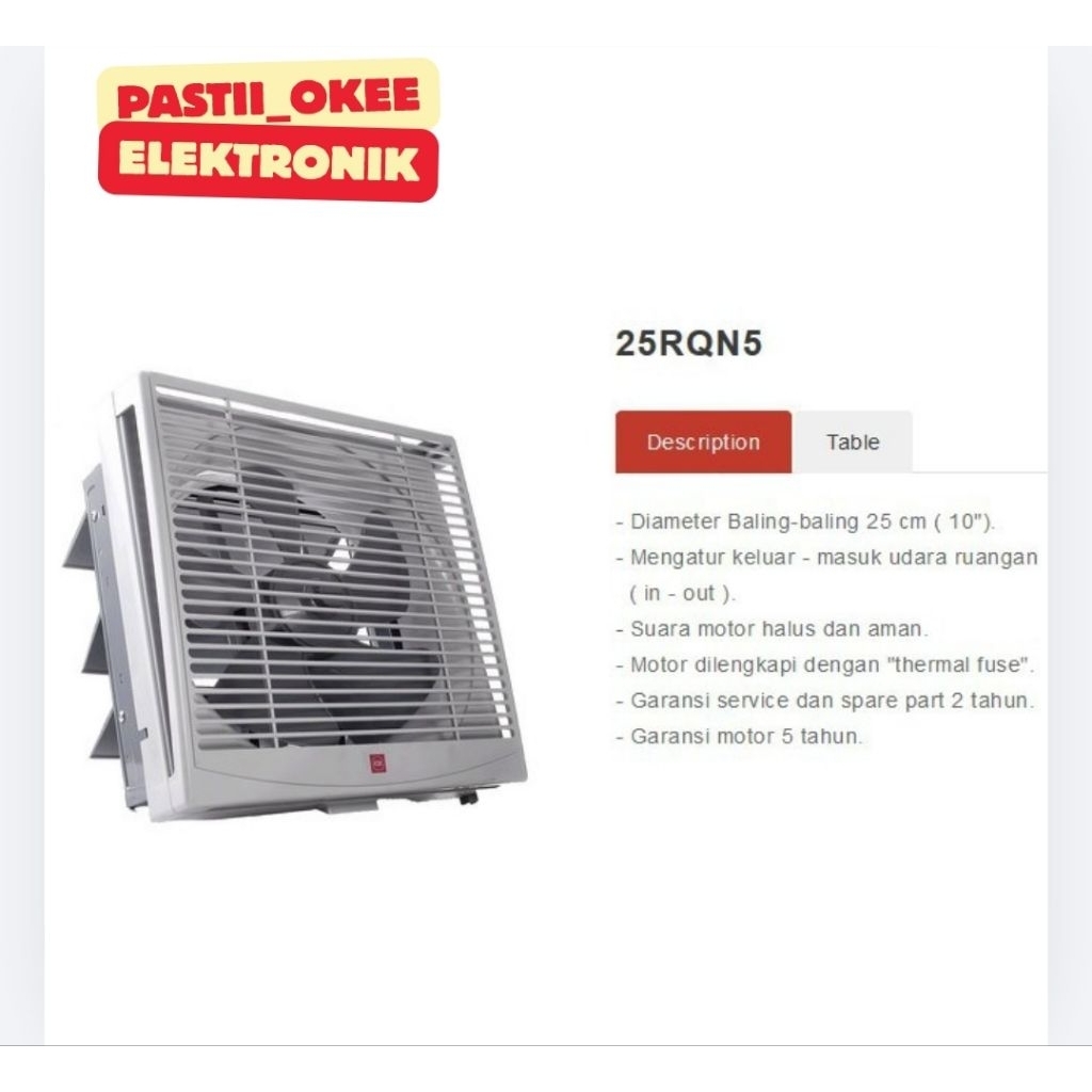 Kipas Angin Exhaust Fan Dinding KDK 25RQN5 10 Inch Abu-abu - Suara Halus, Pemasangan Mudah, Motor Ta