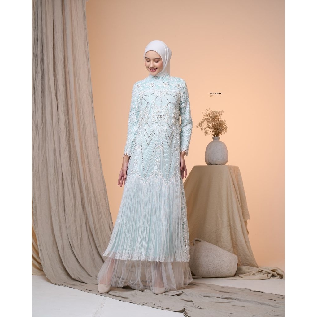 SOLEMIO MAXIDRESS / TERUSAN PANJANG / GAMIS / BAJU PESTA MEWAH BAHAN TILLE BORDIR IMPORT