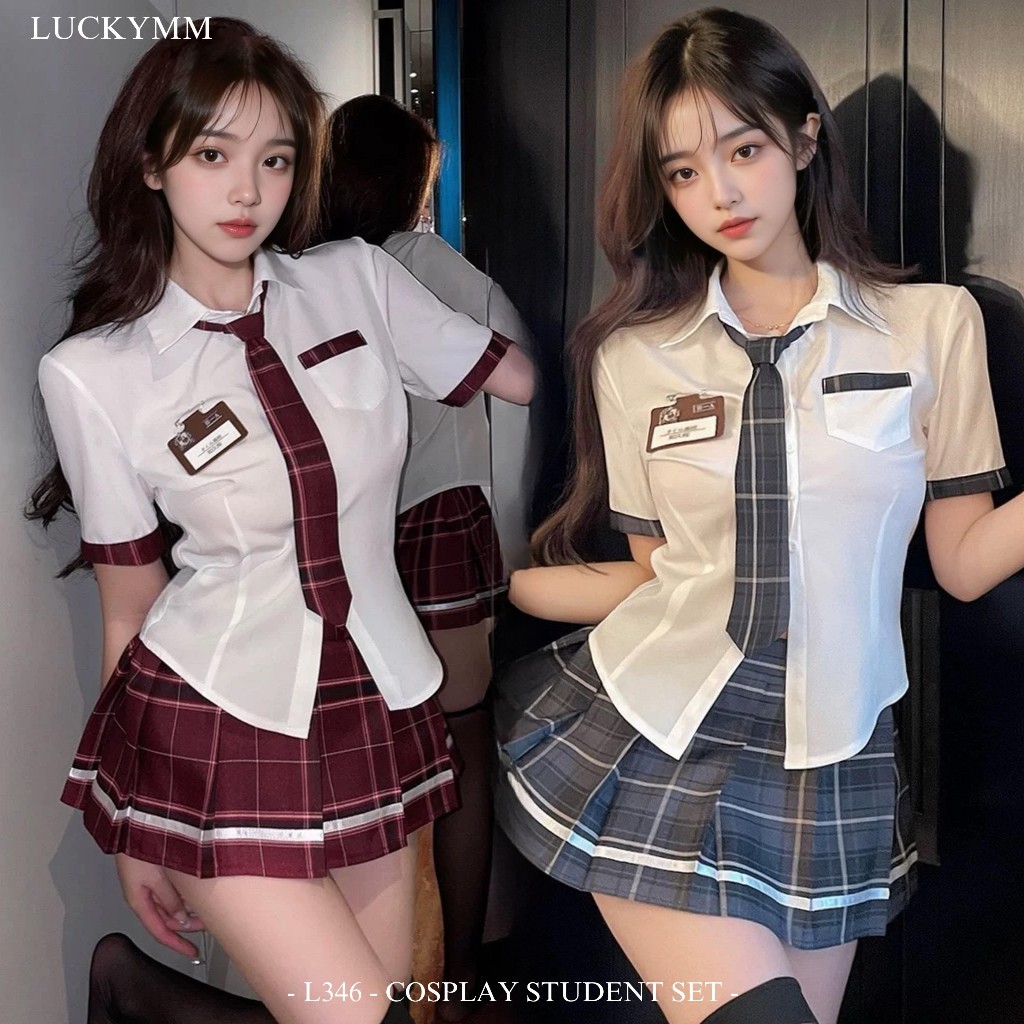 LUCKYMM 346 - Sexy Lingerie Cosplay Student Wanita Dewasa / Baju Set Murid / Kemeja + Rok Kostum