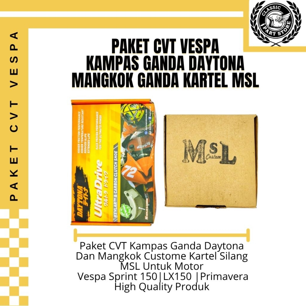 Paket Kampas Ganda Daytona Mangkok Ganda Kartel MSL Vespa Sprint 150 | LX 125 | Primavera