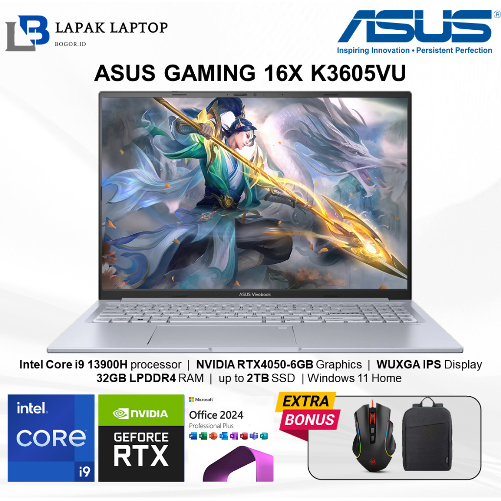 Laptop ASUS Gaming 16X K3605VC Intel Core i9 13900H 32GB 2TB RTX4050-6GB WUXGA IPS WIN11