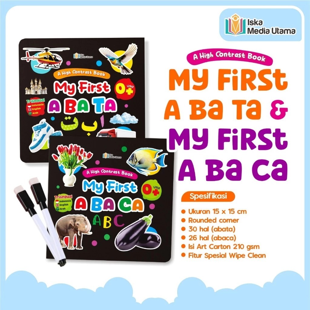 PROMO - Iska Media Utama - My First ABATA & ABACAA Contrast Book Buku Anak Kontras Pengenalan Warna 