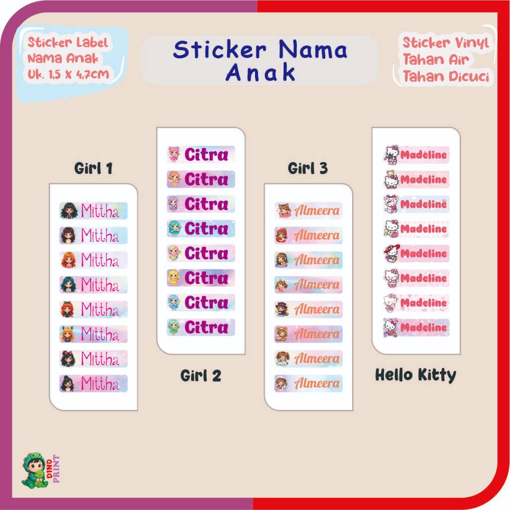 Stiker Label Nama Anak Custom, Label Nama Anak Waterproof Tahan Air Stiker Pensil Warna Label Pensil