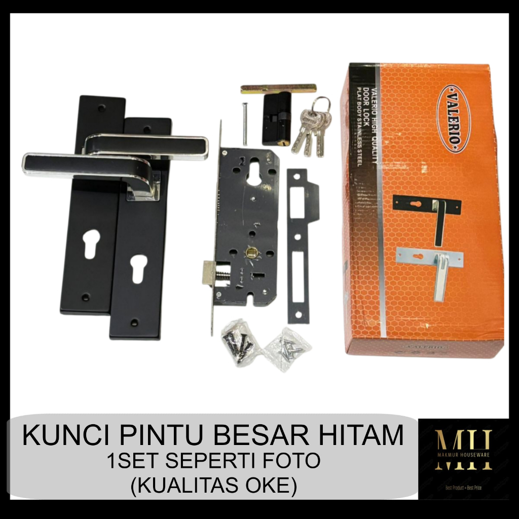 KUNCI PINTU BESAR HITAM (25CM) SET / HANDLE PINTU BESAR SET 25CM