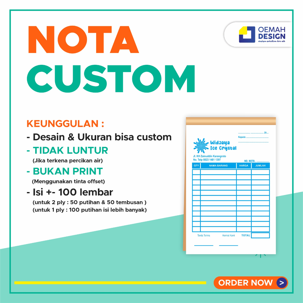 CETAK NOTA CUSTOM / KWITANSI / BON TUNAI