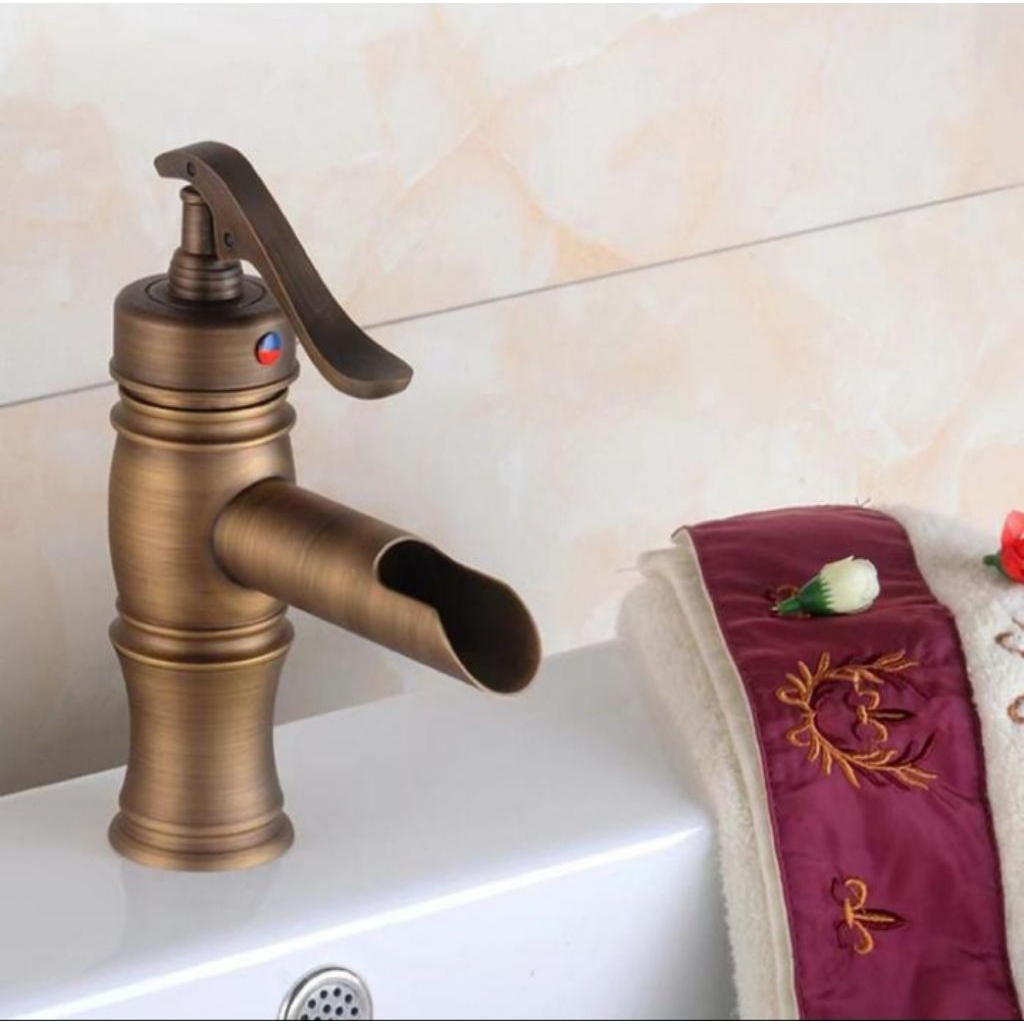 Kran wastafel antik gold panas dingin, kran cuci tangan gold