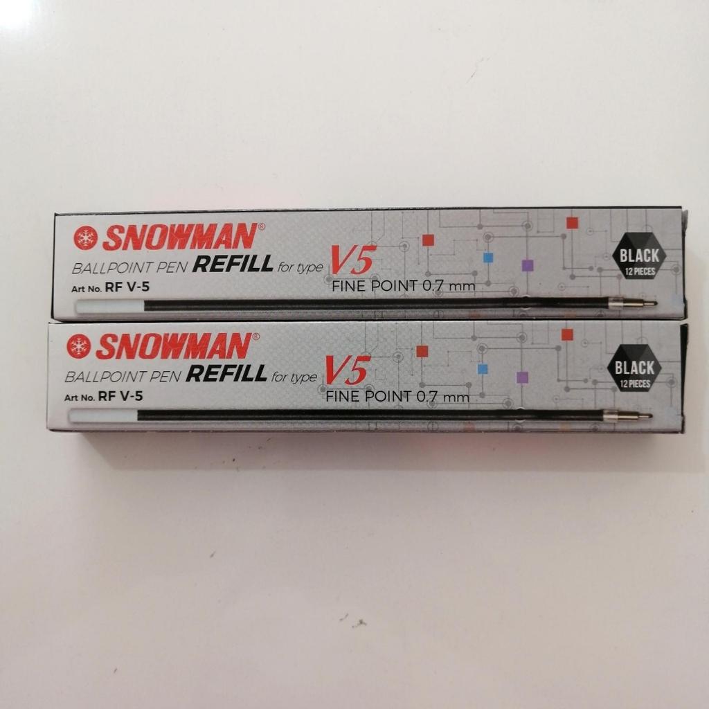 (isi 12) Refill Pulpen Tinta Hitam/Biru/Merah 0.7mm Snowman V5