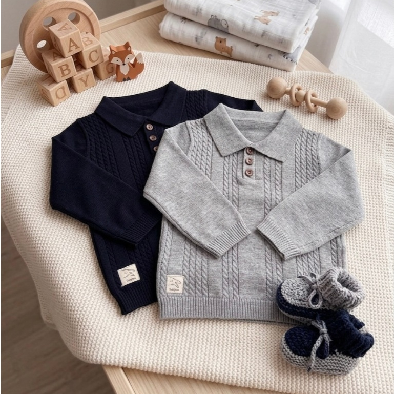 Babyboo Knitwear – Cable Knit Polo Baby Sweater