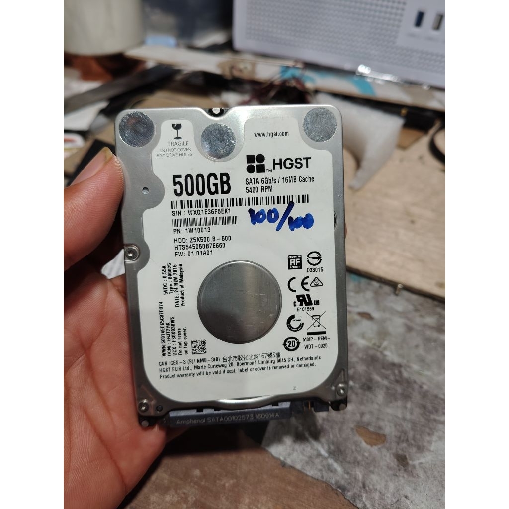 hardisk laptop HGST 500gb 100% slim