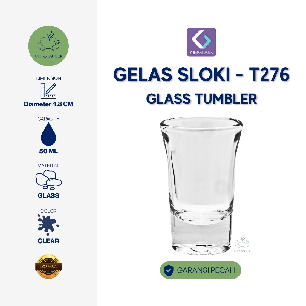 Kim Glass Gelas Sloki Kaca T276 50 ml Mini Shot Kecil Glass Cangkir Bening Soju Scotch Aesthetic