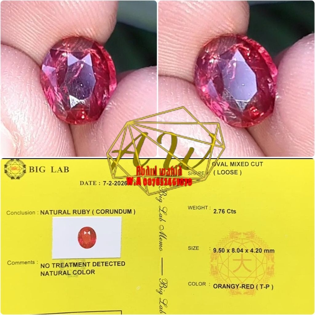 Hq natural ruby no heated 2.76carat kristal luster cakep