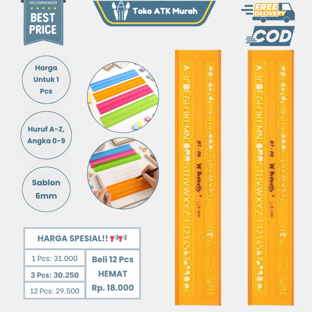 Penggaris Sablon / Mal Huruf 6 mm - Butterfly BT-R6