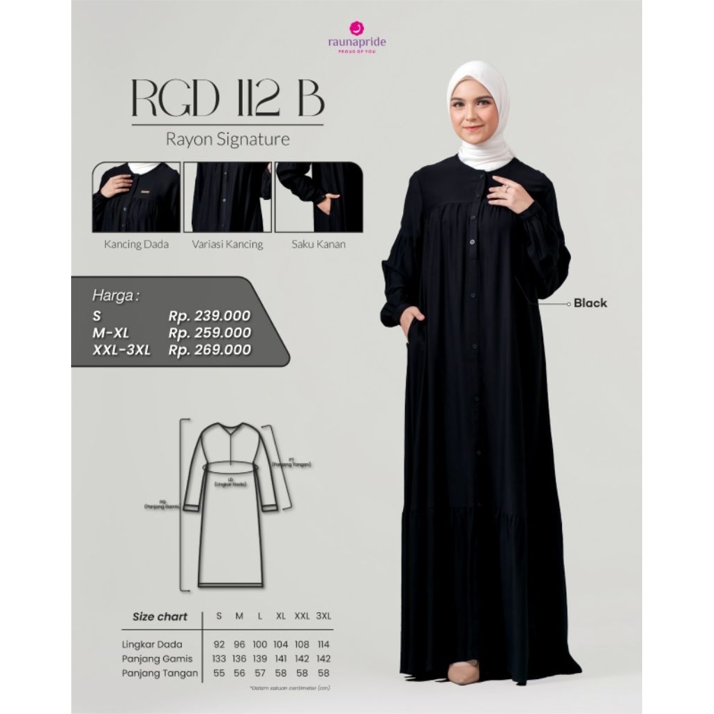 Rauna || Gamis Polos Gamis Dewasa Rauna RGD 112B Gamis Putih & Gamis Hitam