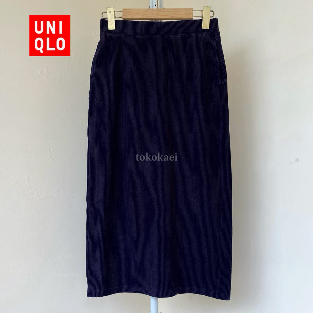 Navy Knit Skirt Uniqlo Rajut Span Midi