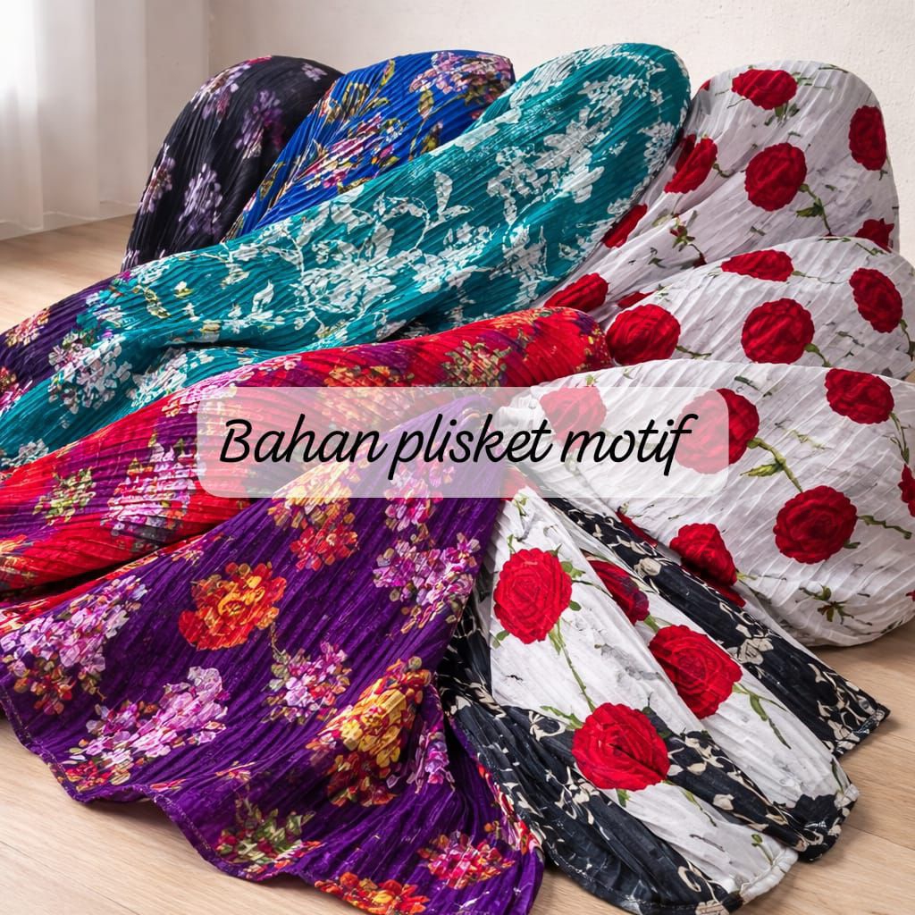 bahan kain prisket motif bunga / bahan plisket motif bakal gamis/bahan plisket motif meteran