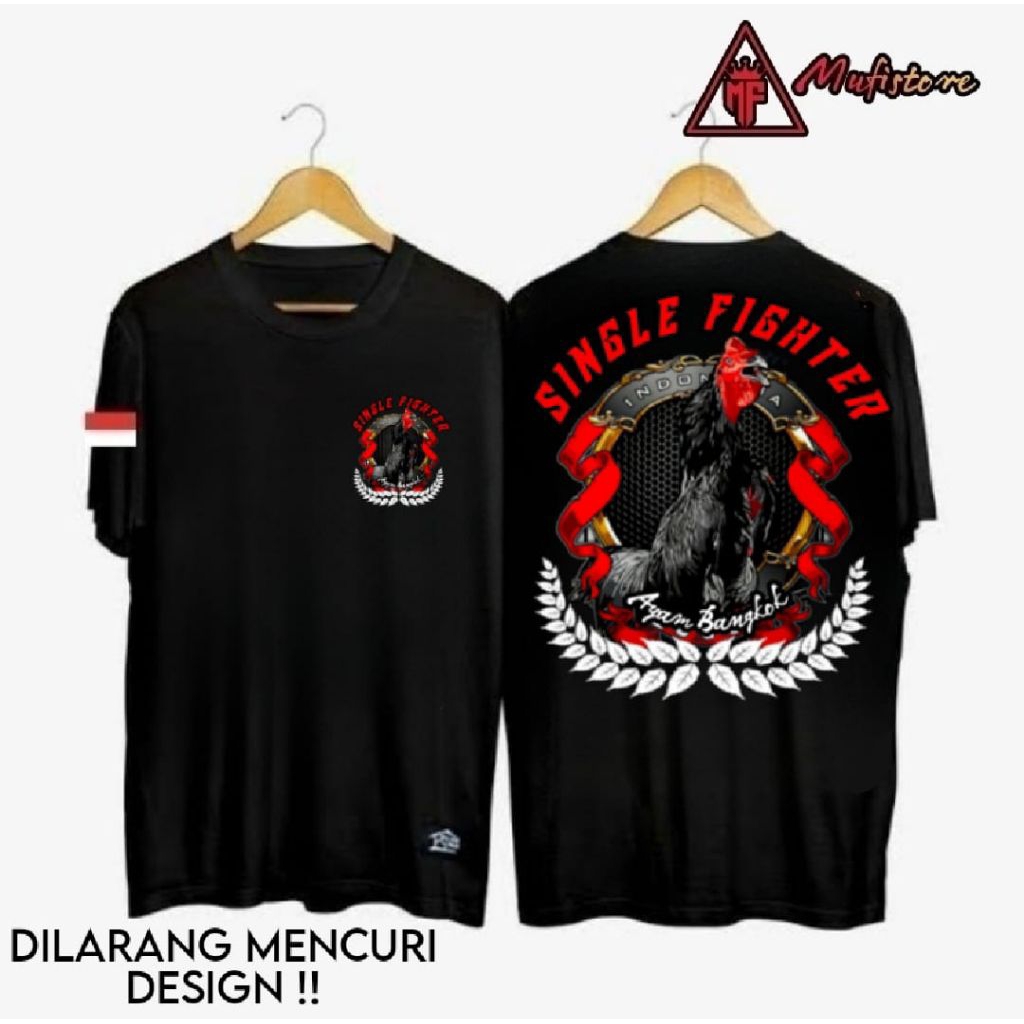 KAOS AYAM BANGKOK INDONESIA SINGLE FIGHTER MOTIF MERAH PUTIH