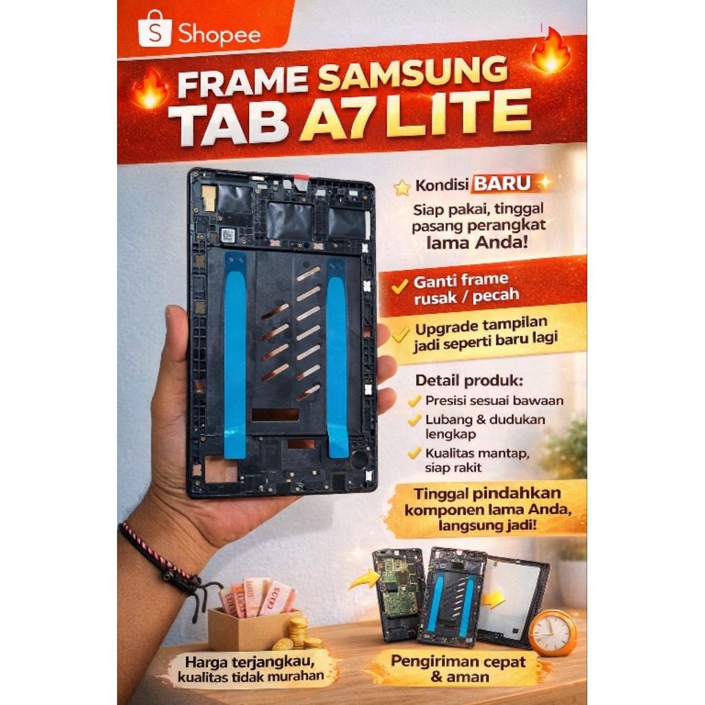 Frame Samsung Tab a7 lite T225 Baru original