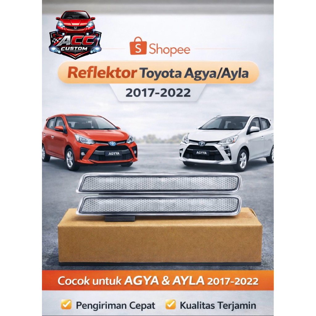Reflektor mata kucing Bumper clear  Toyota Agya & Daihatsu Ayla (2017-2022) custom