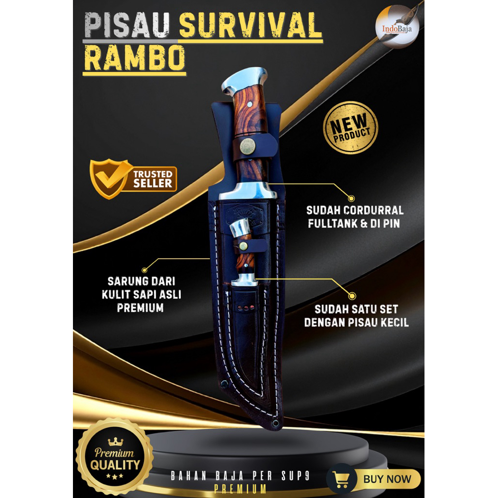 [INDOBAJA] PISAU SURVIVAL RAMBO PREMIUM PISAU BAJA PER SUP9 PREMIUM ASLI ORIGINAL SUPER TAJAM