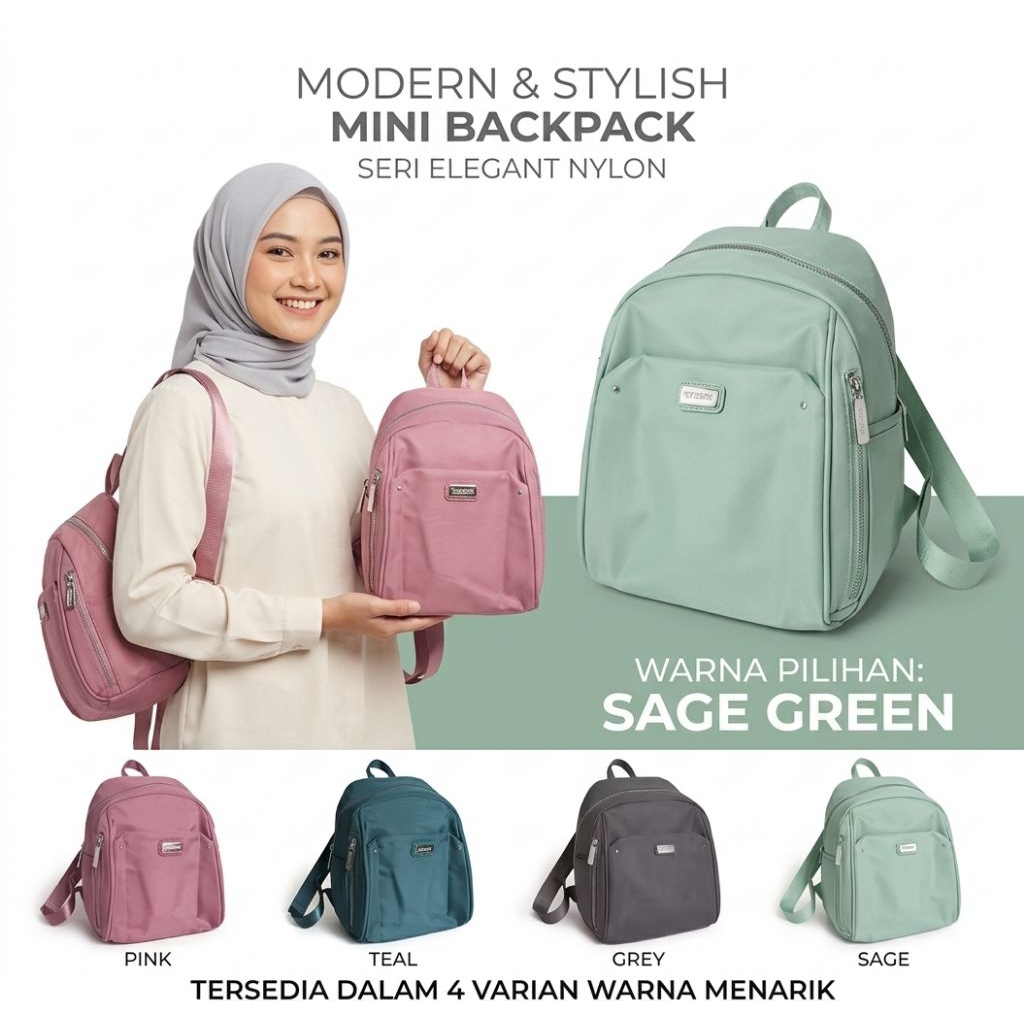 CHIBAO CHIBAO- 6539-22 TAS RANSEL WANITA UKURAN KECIL (25X15X21CM) KANVAS WATERPROOF BANYAK RUANG  W