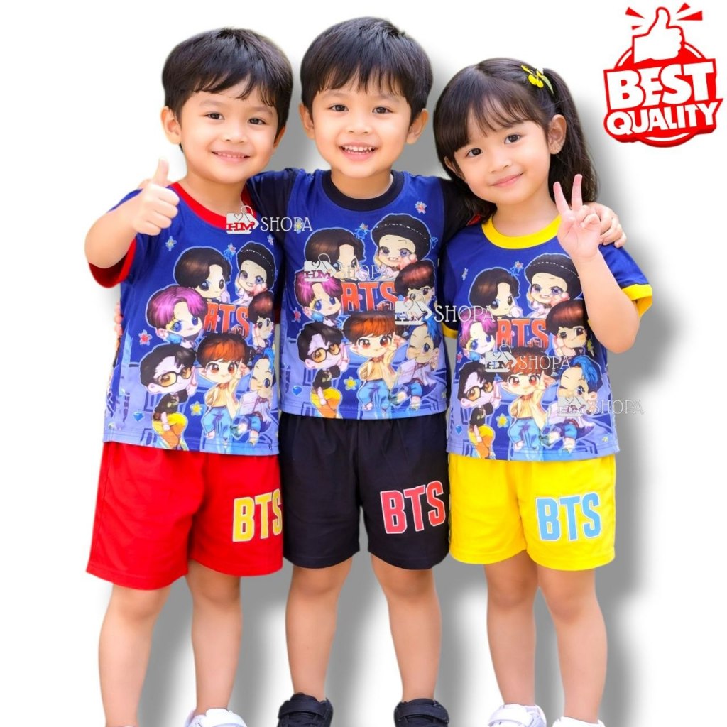 Baju Setelan Anak BTS BT21 kartun Fullprint Kaos anak laki laki perempuan Umur 2-10 th