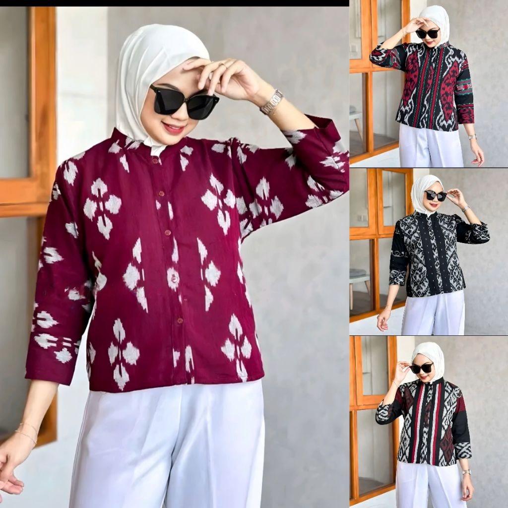 Blouse Tenun Troso, Baju Atasan Blouse Tenun Troso, Baju Blus Kerja Kantor Formal Tenun 80