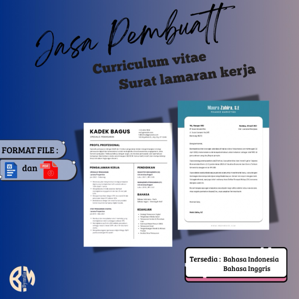 Jasa Pembuat CV ATS / Jasa Pembuat Surat lamaran Kerja / Dan Lainnya