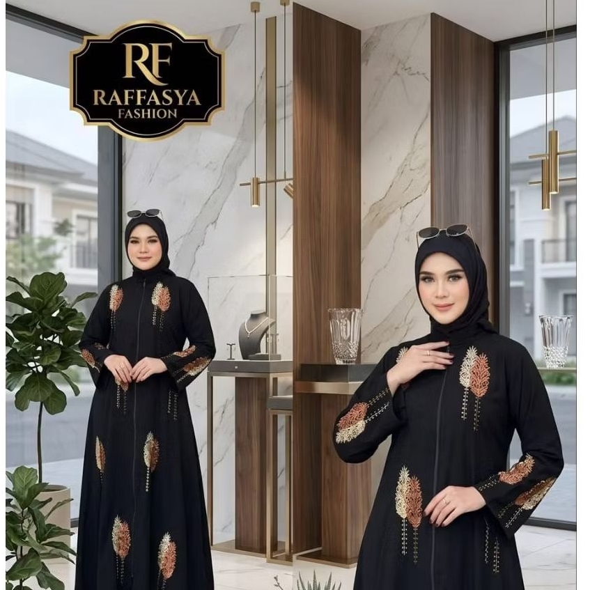 GAMIS ABAYA TURKEY JETBLACK BORDIR BUNGA KRISAN
