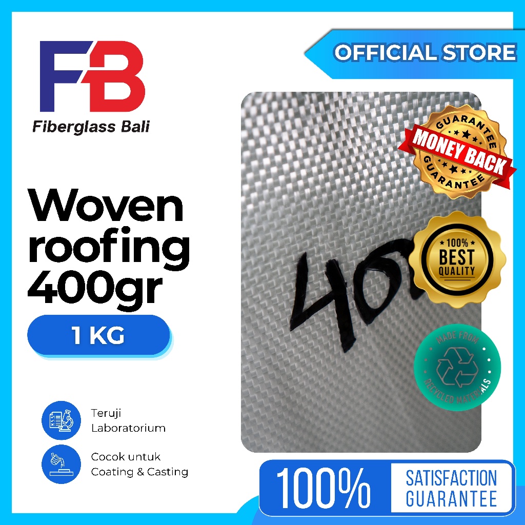 Woven Roving 400 / Serat Fiberglass Anyaman Kotak / Kain Serat Fiber Roving 1 KG