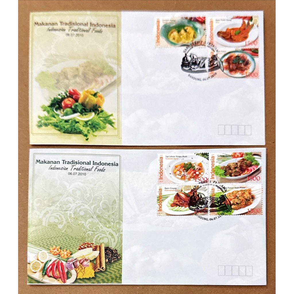 PRANGKO INDONESIA 2010 SHP MAKANAN TRADISIONAL seri - 7.  ( 2 BUAH SAMPUL COMPLIT SET )MINT.