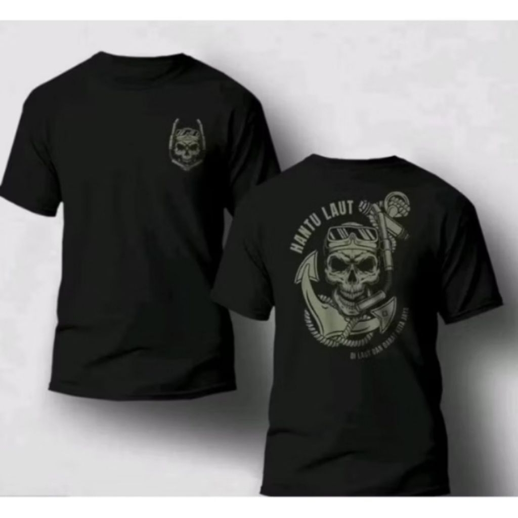 Kaos Unisex Tactical-HANTU LAUT Desain Jangkar Tengkorak-tshirt Hitam Lembut