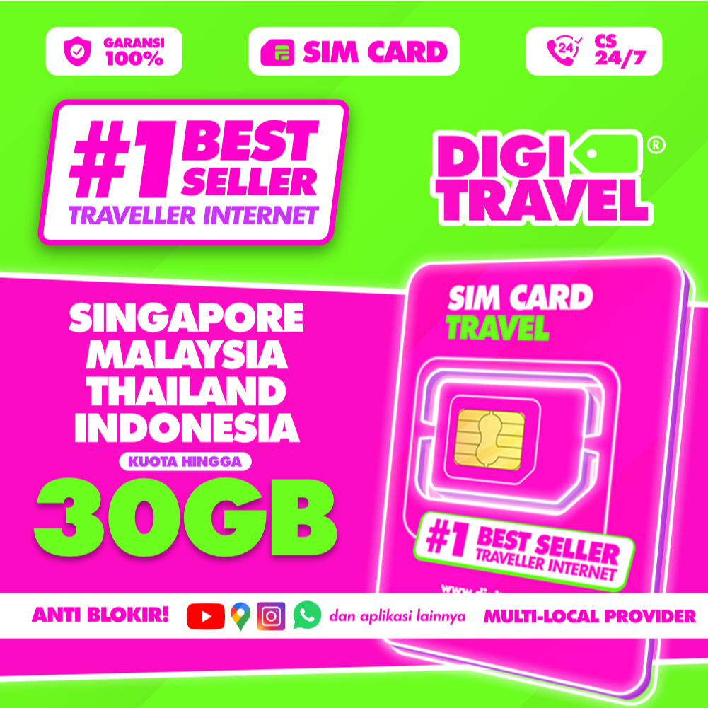 DIGITRAVEL SIM Card Singapore Malaysia Thailand Kuota Besar Roaming Internet Langsung Aktif