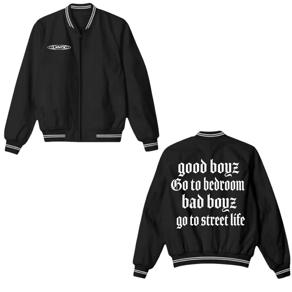 LXNTX Varsity hitam Pria Katun Varsity hitam Cowok Streetwear Free sticker