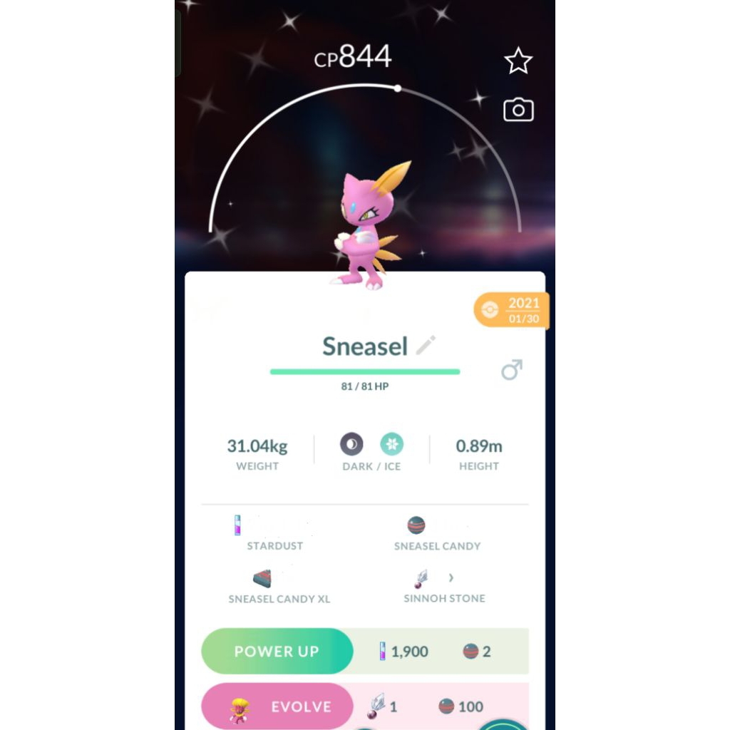 POKEMON GO - SNEASEL SHINY (25% LUCKY POKEMON)