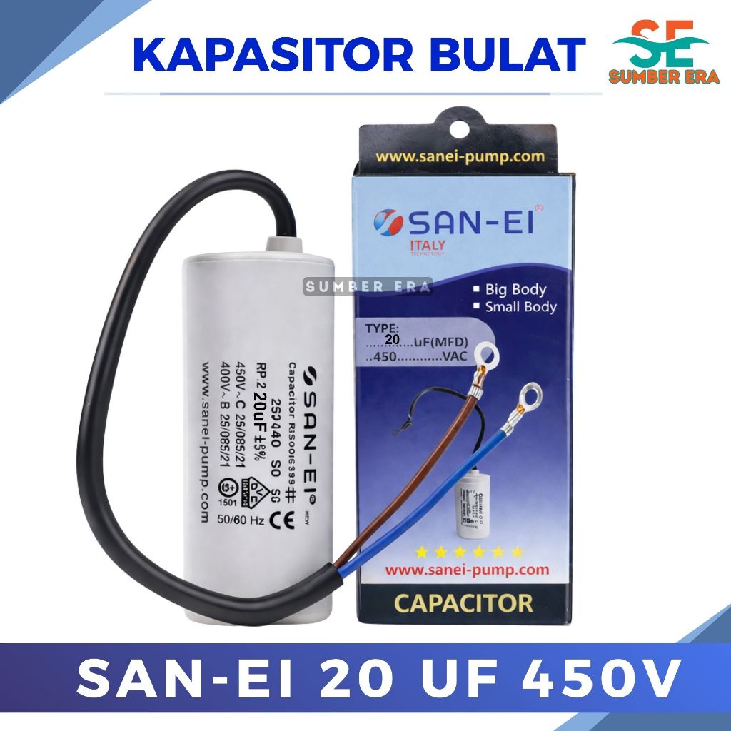 Kapasitor Pompa AIr San-Ei 20uf 450V / Kapasitor Bulat Kabel 20uf