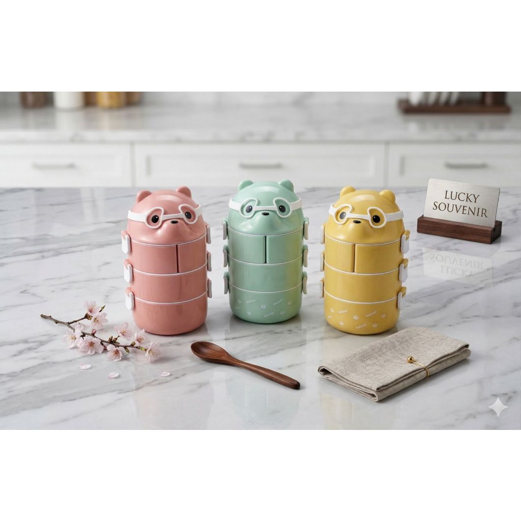 Hadiah Souvenir Rantang Plastik Susun 3 Lucu Bpa Free Bentuk Panda