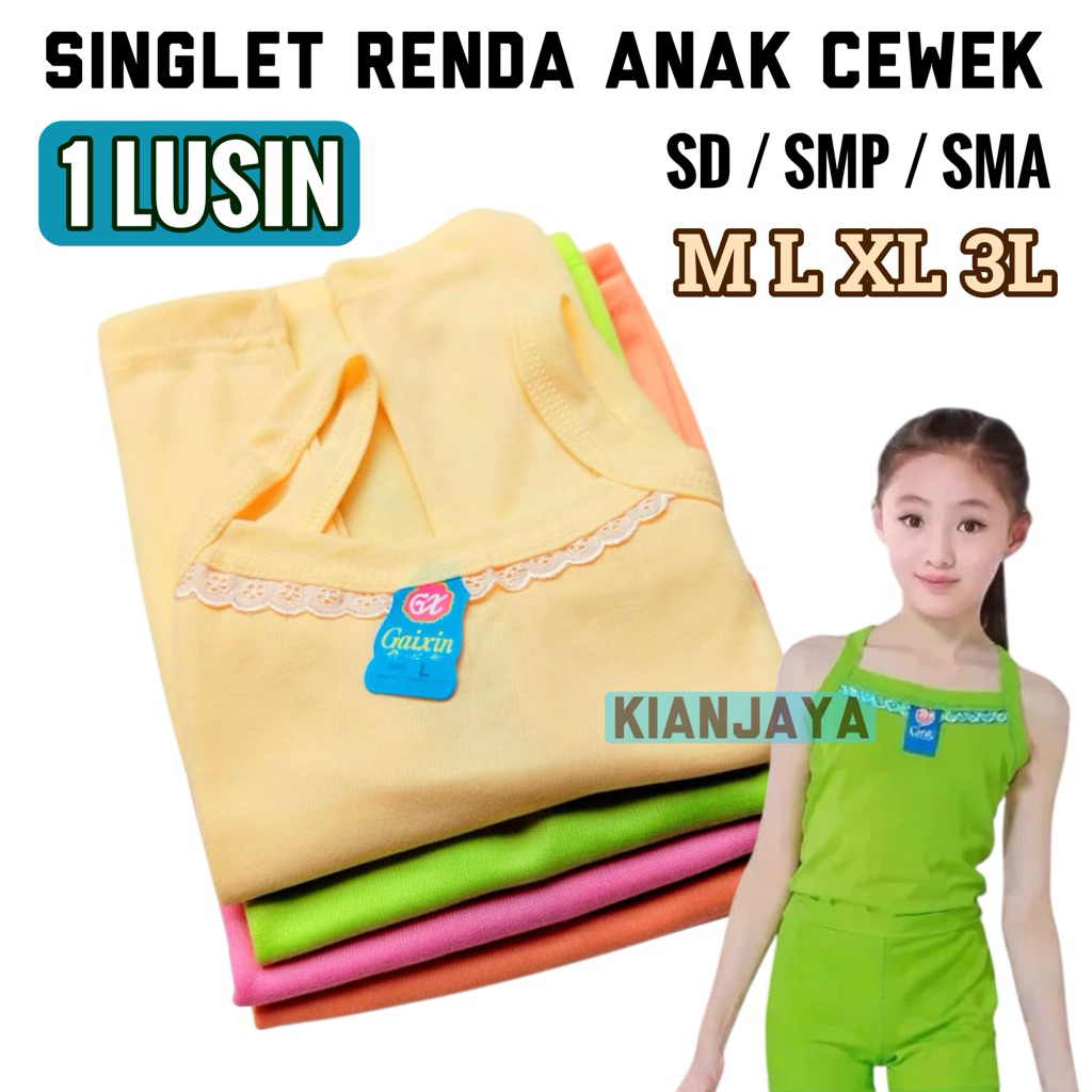 12 Pcs Singlet Renda Anak Perempuan Remaja SD SMP SMA Katun Polos Murah