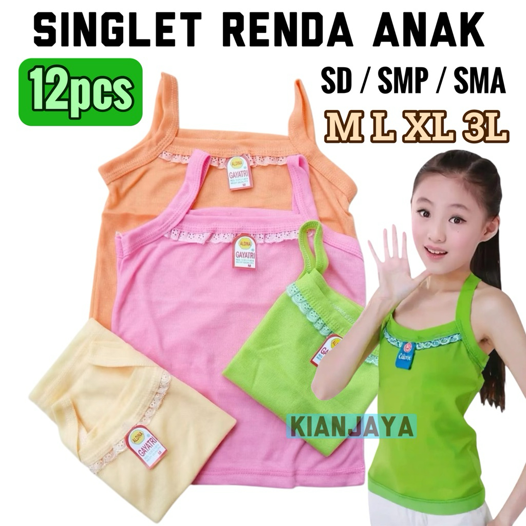 GROSIR 12 PCS ( 1 LUSIN ) SINGLET RENDA ANAK PEREMPUAN REMAJA SD SMP SMA KATUN POLOS MURAH