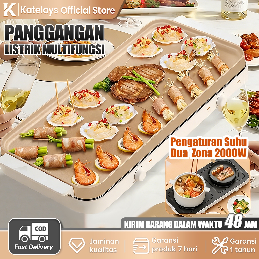 Panggangan Listrik 2000W Multifungsi Panci Hot Pot Panggang Shabu Shabu Tanpa Asap Rumah Tangga