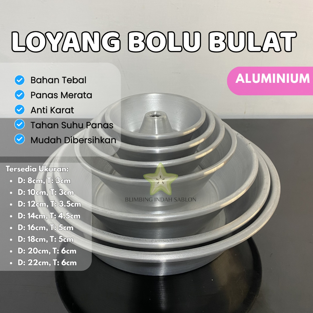 Loyang Bulat Cetakan Tulban Kue Bolu Bolong Tengah Bahan Aluminium Bentuk Persegi Anti Lengket Tebal
