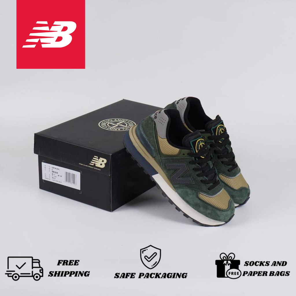 Sepatu New Balance 574 Stone island Drak Green Original Pria Wanita NB 574 Premium Sneakers Import