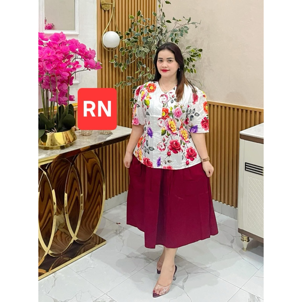 Setelan rok wanita bahan katun import super jumbo terbaru