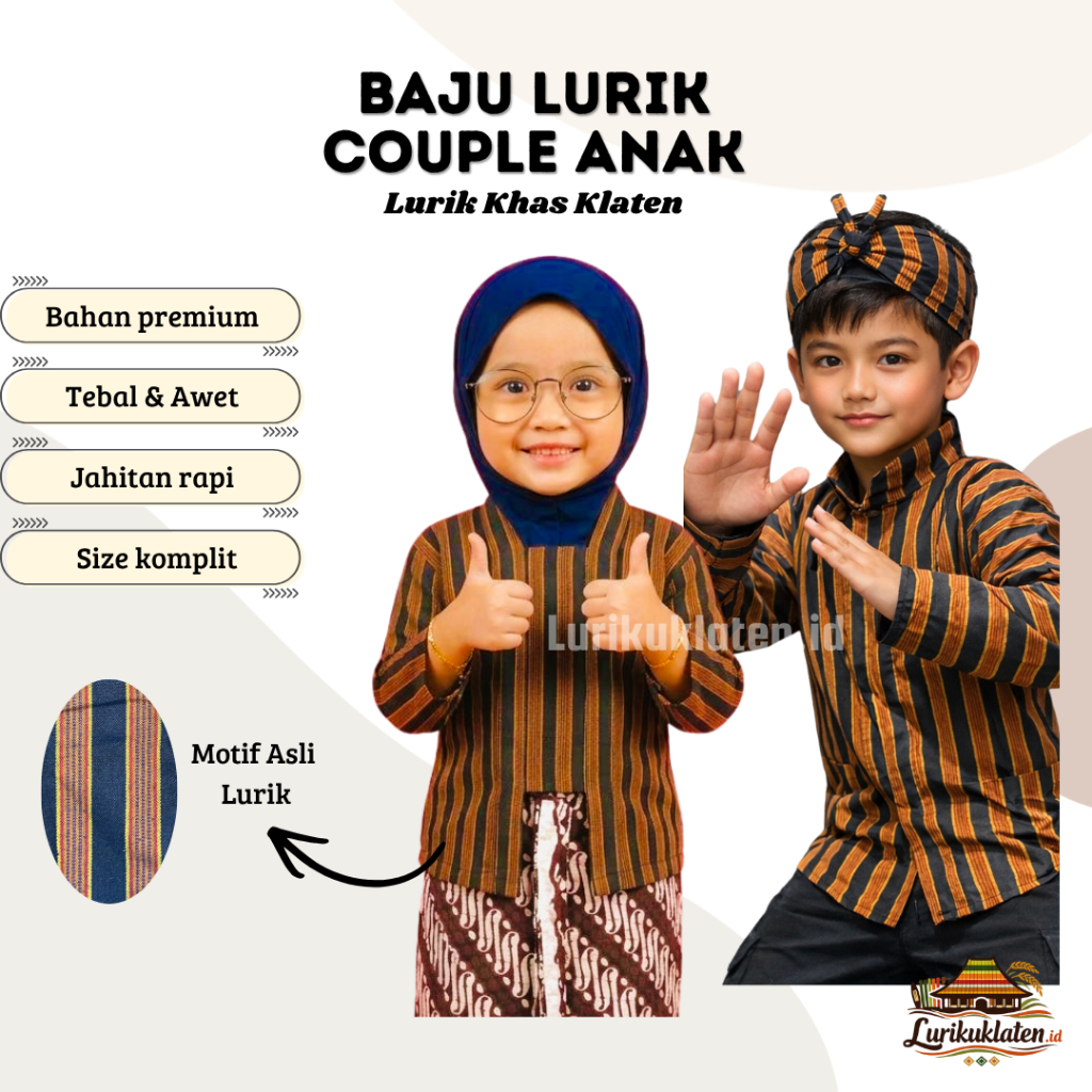 Surjan & Kebaya Lurik Anak| Baju Adat Jawa Anak Pria Wanita Couple Sarimbit Kondangan Wisuda Premium