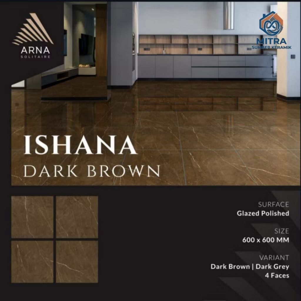 Granite Lantai 60x60 Ishana Dark Grey | Arna | Glazed Polished