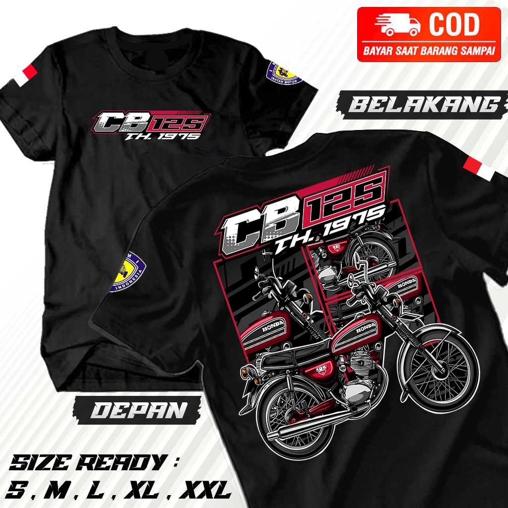 Kaos Motor Honda CB125 1975 Print Retro Street Distro Katun Combed Pria Wanita
